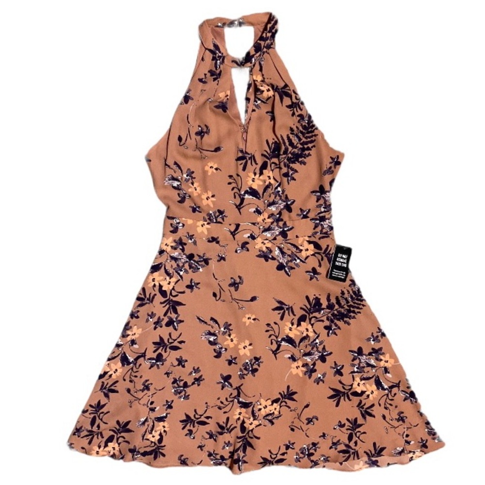 NWT Express Outlet High Neck Keyhole Cutout Flare Dress Mauve Blush Pink Floral
